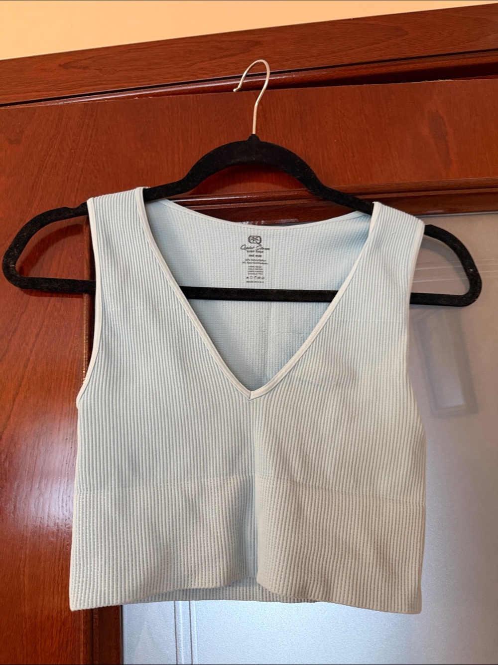 Ribbed V-Neck Crop Tank Top in Light Blue